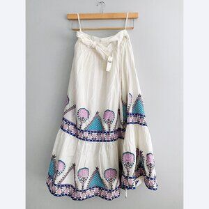 Magda Anthropologie Embroidered Midi Skirt With Pockets